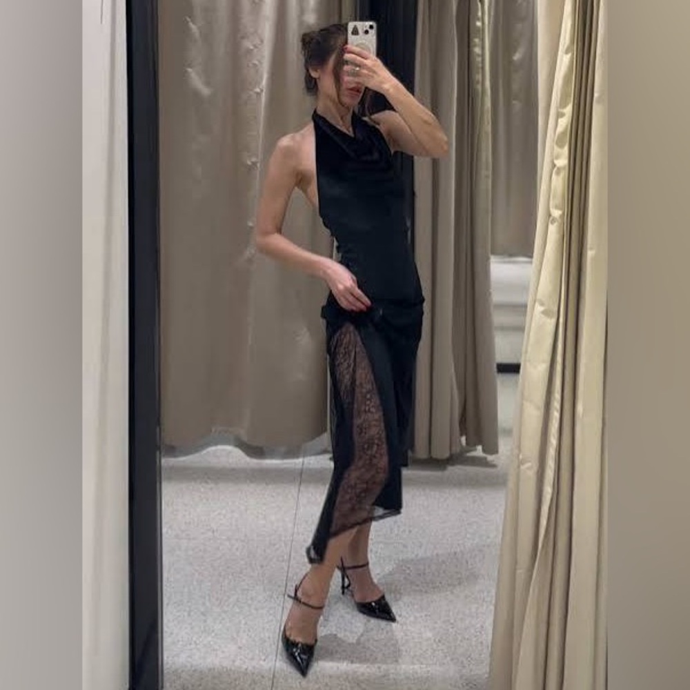 ZARA VELVET LACE MIDI DRESS